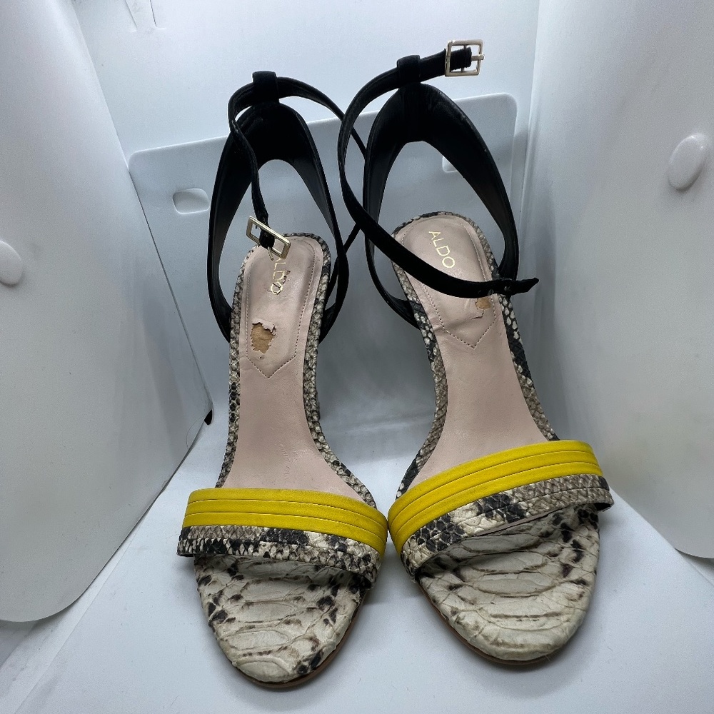Aldo Black/Yellow/Snakeskin Ankle Strap